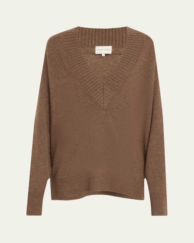 Sage Plunging V-Neck Cashmere Oversized Sweater